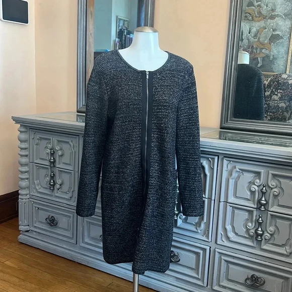 Talbots Tweed Knit Front Double Zip Sweater Dress Size M Office Long Sleeve - Picture 2 of 10